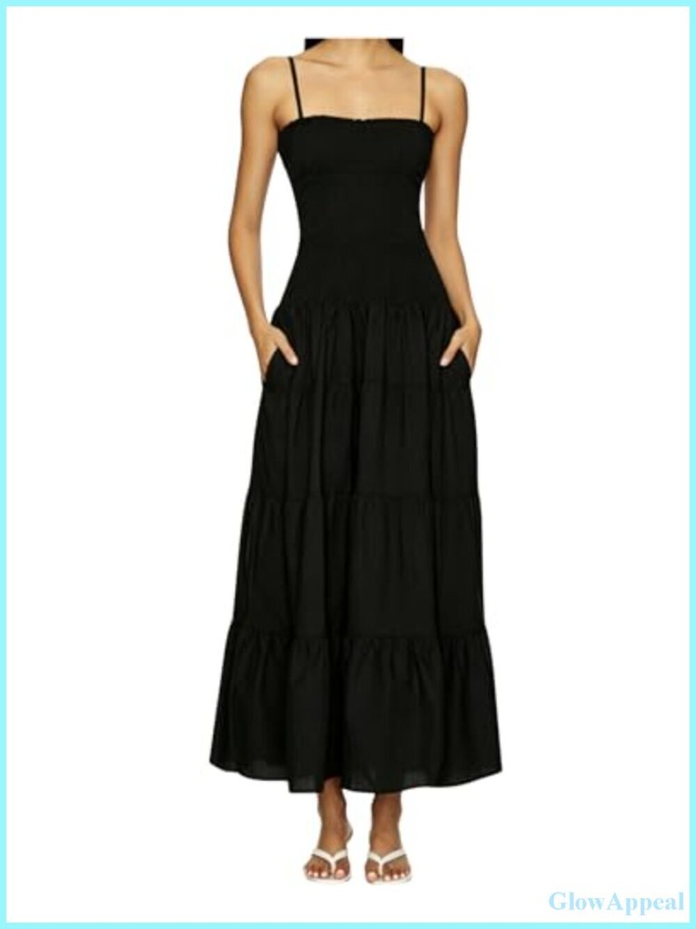 Smocked Bodice Ruffle Maxi Dress with Pockets & Adjustable Straps